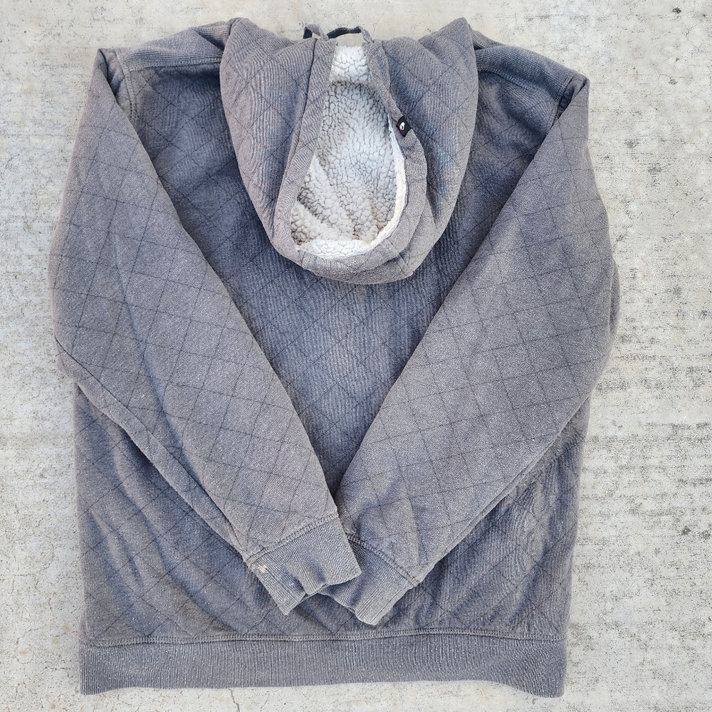 Y2K Quicksilver Gray Quilted Men's Zip Up Hoodie Sherpa Lined Jacket, Sz XL - Picture 9 of 9
